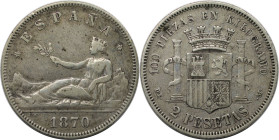 Europäische Münzen und Medaillen, Spanien / Spain. 2 Pesetas 1870. Silber. Sehr schön-vorzüglich