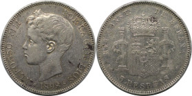 Europäische Münzen und Medaillen, Spanien / Spain. Alfonso XIII. 5 Pesetas 1898 SG - V. Silber. KM 707. Sehr schön-vorzüglich, Kratzer, Flecken