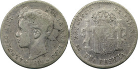 Europäische Münzen und Medaillen, Spanien / Spain. Alfonso XIII. (1886-1941). 1 Peseta 1899 SG - V, Silber. KM 706. Sehr schön