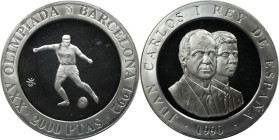 Europäische Münzen und Medaillen, Spanien / Spain. XXV. Olympische Sommerspiele 1992 in Barcelona - Fußballspieler. 2000 Pesetas 1990. 26,70 g. 0.925 ...