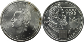 Europäische Münzen und Medaillen, Spanien / Spain. Charles V. 2000 Pesetas 2000. 18,0 g. 0.925 Silber. 0.54 OZ. KM 1015. Stempelglanz