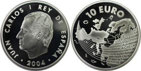 Europäische Münzen und Medaillen, Spanien / Spain. EU-Erweiterung. 10 Euro 2004. 27,0 g. 0.925 Silber. 0.80 OZ. KM 1099. Polierte Platte, Plastik Box...