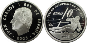 Europäische Münzen und Medaillen, Spanien / Spain. Winterolympiade, Turin 2006 - Slalom. 10 Euro 2005. 27,0 g. 0.925 Silber. 0.80 OZ. KM 1064. Poliert...