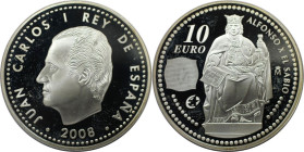 Europäische Münzen und Medaillen, Spanien / Spain. Alfonso X "El Sabio". 10 Euro 2008. 27,0 g. 0.925 Silber. 0.80 OZ. KM 1203. Polierte Platte, Plasti...