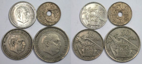 Europäische Münzen und Medaillen, Spanien / Spain, Lots und Sammlungen. 50 Centimos 1949, KM 777 (Vz-St). 5 Pesetas 1957, KM 786 (Fast St). 25 Pesetas...