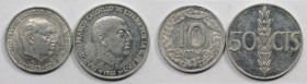 Europäische Münzen und Medaillen, Spanien / Spain, Lots und Sammlungen. 10 Centimos 1959, 50 Centimos 1966. Lot von 2 Münzen. Aluminium. Bild ansehen ...