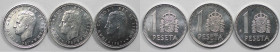 Europäische Münzen und Medaillen, Spanien / Spain, Lots und Sammlungen. Juan Carlos I. 3 x 1 Peseta 1987, KM 821. Lot von 3 Münzen. Aluminium. Bild an...