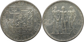 Europäische Münzen und Medaillen, Tschechoslowakei / Czechoslovakia. 20 Kronen 1934. Silber. KM 17. Vorzüglich-stempelglanz
