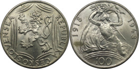 Europäische Münzen und Medaillen, Tschechoslowakei / Czechoslovakia. 30. Jahrestag der Unabhängigkeit. 100 Kronen 1948. 14,0 g. 0.500 Silber. 0.23 OZ....