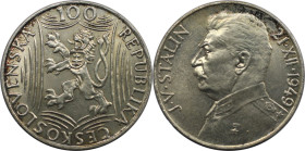 Europäische Münzen und Medaillen, Tschechoslowakei / Czechoslovakia. 70. Geburtstag von Josef Stalin. 100 Kronen 1949. 14,0 g. 0.500 Silber. 0.23 OZ. ...