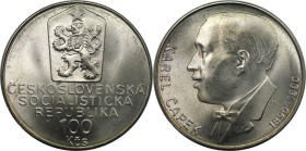 Europäische Münzen und Medaillen, Tschechoslowakei / Czechoslovakia. 100. Geburtstag von Karel Capek. 100 Kronen 1990. 13,0 g. 0.500 Silber. 0.2 OZ. K...