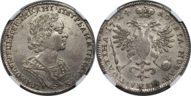 Russische Münzen und Medaillen, Peter I. (1699-1725). 1/2 Rubel (Poltina) 1724. Silber. NGC MS 62