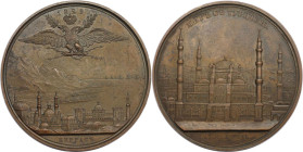 Russische Münzen und Medaillen, Nikolaus I. (1826-1855). Bronzemedaille 1829 von V. Alexeev und M. Sizorsky. Auf den Frieden von Adrianopel mit der Tü...