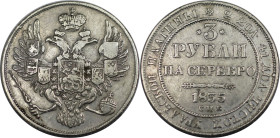 Russische Münzen und Medaillen, Nikolaus I. (1826-1855). 3 Rubel 1835 SPB, St. Petersburg. Platin. 10,28 g. Bitkin 81, KM C177, Friedberg 160. Sehr sc...