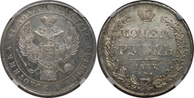 Russische Münzen und Medaillen, Nikolaus I. (1826-1855). Rubel 1837 SPB NG. Silber. NGC UNC DETAILS CLEANED