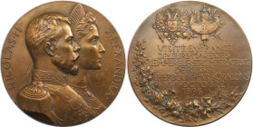 Russische Münzen und Medaillen, Nikolaus II. und Alexandra (Alix v. Hessen Darmstadt). Bronzemedaille 1896, von J. C. Chaplain. Auf den Besuch des Zar...