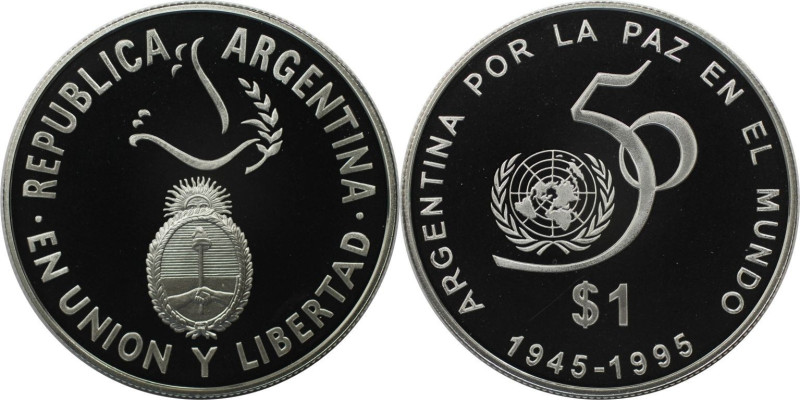 Weltmünzen und Medaillen, Argentinien / Argentina. 50 Jahre Vereinte Nationen. 1...