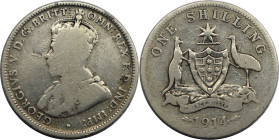 Weltmünzen und Medaillen, Australien / Australia. George V. 1 FlShilling 1914. Silber. KM 26. Schön-sehr schön