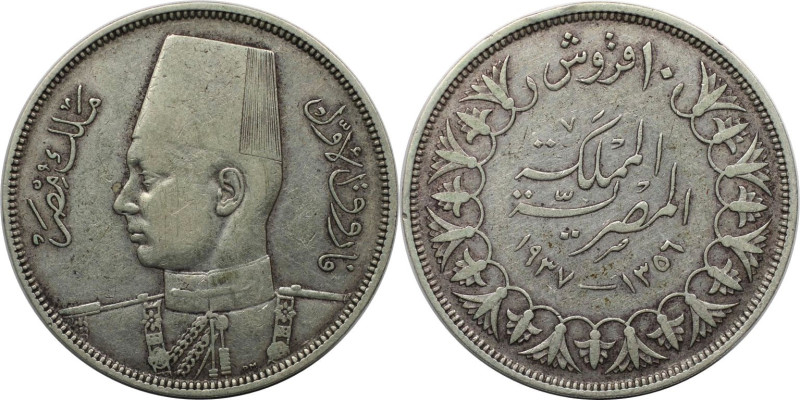 Weltmünzen und Medaillen, Ägypten / Egypt. Farouk. 10 Piastres 1937. Silber. KM ...