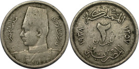 Weltmünzen und Medaillen, Ägypten / Egypt. Farouk. 2 Milliemes 1938. Kupfer-Nickel. KM 359. Sehr schön+