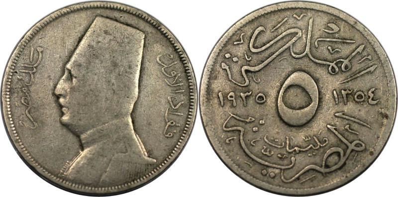 Weltmünzen und Medaillen, Ägypten / Egypt. Fuad I. (1922-1936). 5 Milliemes 1935...