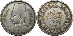 Weltmünzen und Medaillen, Ägypten / Egypt. Farouk I. (1936-1952). 5 Piastres / 5 Qirsh 1937 (AH 1356). Silber. KM 366. Sehr schön