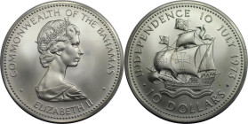 Weltmünzen und Medaillen, Bahamas. Unabhängigkeit - Segelschiff Santa Maria. 10 Dollars 1973. 49,75 g. 0.925 Silber. 1.5 OZ. KM 42. Stempelglanz