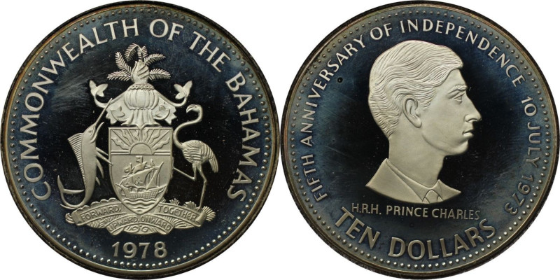 Weltmünzen und Medaillen, Bahamas. Prinz Charles. 10 Dollars 1978. 45,36 g. 0.50...