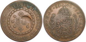 Weltmünzen und Medaillen, Brasilien / Brazil. 80 Reis 1826. Countermarked. Kupfer. Sehr schön