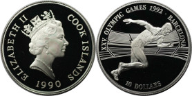 Weltmünzen und Medaillen, Cookinseln / Cook Islands. XXV. Olympische Spiele Barcelona- Läufer. 10 Dollars 1990. 10,0 g. 0.925 Silber. 0.3 OZ. KM 79. P...