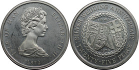 Weltmünzen und Medaillen, Isle of Man. 25. Hochzeitsjubiläum. 25 Pence 1972. 28,28 g. 0.925 Silber. 0.84 OZ. KM 25a. Polierte Platte