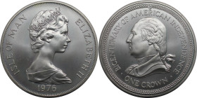 Weltmünzen und Medaillen, Isle of Man. Zweihundertjähriges Bestehen der amerikanischen Unabhängigkeit - Washington. 1 Crown 1976. 28,28 g. 0.925 Silbe...
