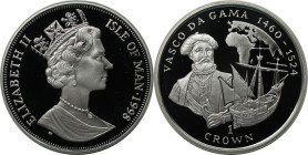 Weltmünzen und Medaillen, Isle of Man. Vasco da Gama. 1 Crown 1998. 28,28 g. 0.925 Silber. 0.84 OZ. KM 827a. Polierte Platte