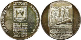 Weltmünzen und Medaillen, Israel. 25. Jahrestag Unabhängigkeit. 10 Lirot 1973. 26,0 g. 0.900 Silber. 0.75 OZ. KM 71. Stempelglanz