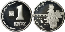 Weltmünzen und Medaillen, Israel. Historische Stätten - Caesarea - antike Hafenstadt. 1 New Sheqel 1988, Silber. 0.39 OZ. KM 189. Polierte Platte