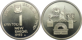 Weltmünzen und Medaillen, Israel. 45. Jahrestag - Tourismus in Israel. 1 New Sheqel 1993. 14,40 g. 0.925 Silber. 0.43 OZ. KM 240. Prooflike