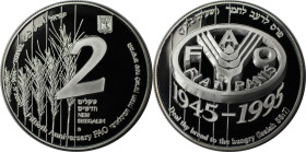 Weltmünzen und Medaillen, Israel. FAO - Fladenbrot. 2 New Sheqalim 1995. 28,80 g. 0.925 Silber. 0.86 OZ. KM 272. Polierte Platte