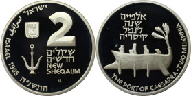 Weltmünzen und Medaillen, Israel. Hafen von Caesarea. 2 New Sheqalim 1995. 28,80 g. 0.925 Silber. 0.86 OZ. KM 288. Polierte Platte