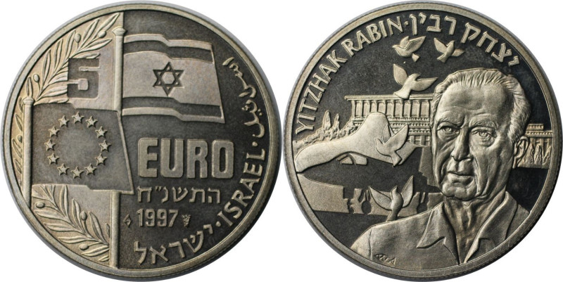 Weltmünzen und Medaillen , Israel. Yitzak Rabin. 5 Euro 1997, Kupfer-Nickel. Ste...