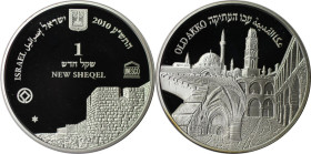 Weltmünzen und Medaillen, Israel. Stadt Akko - Ruine Massada. 1 New Sheqel 2010, Silber. 0.43 OZ. KM 468. Proof Like. Auflage nur 1800 Stück
