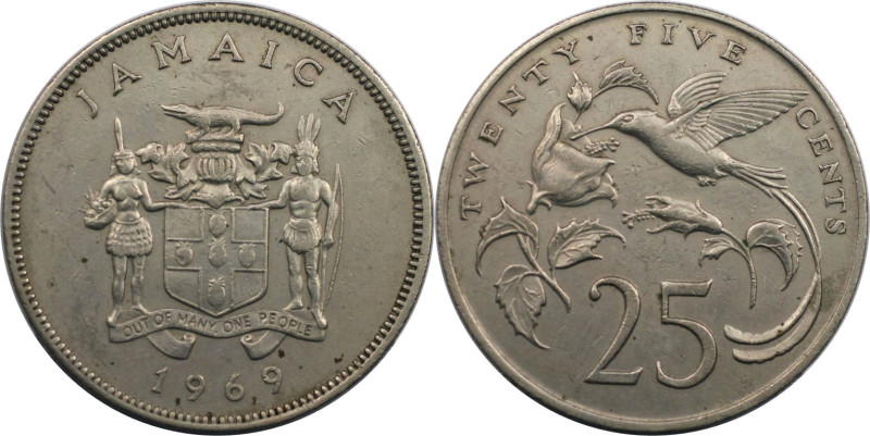 Weltmünzen und Medaillen, Jamaika / Jamaica. Elizabeth II. 25 Cents 1969. Kupfer...