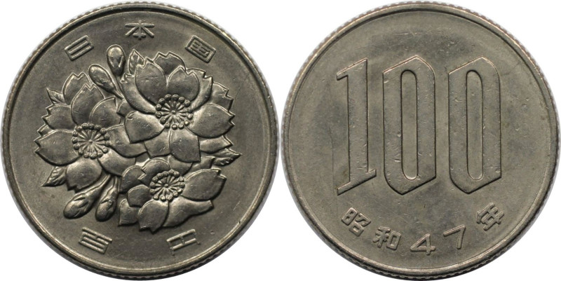 Weltmünzen und Medaillen, Japan. Hirohito. 100 Yen Yr. 47 (1972). Kupfer-Nickel....