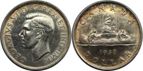 Weltmünzen und Medaillen, Kanada / Canada. Georg VI. (1936-1952). 1 Dollar 1937. 23,33 g. 0.800 Silber. 0.6 OZ. KM 37. Fast Stempelglanz. Patina