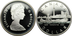 Weltmünzen und Medaillen, Kanada / Canada. 150 Jahre Stadt Toronto. 1 Dollar 1984. 23,33 g. 0.500 Silber. 0.38 OZ. KM 140. Polierte Platte