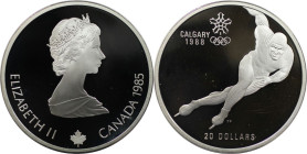 Weltmünzen und Medaillen, Kanada / Canada. XV. Olympische Winterspiele, Calgary 1988 - Eisschnellläufer. 20 Dollars 1985. 33,63 g. 0.925 Silber. 1 OZ....