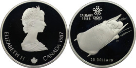 Weltmünzen und Medaillen, Kanada / Canada. XV. Olympische Winterspiele, Calgary 1988 - Bobfahren. 20 Dollars 1987. 34,1 g. 0.925 Silber. 1 OZ. KM 160....