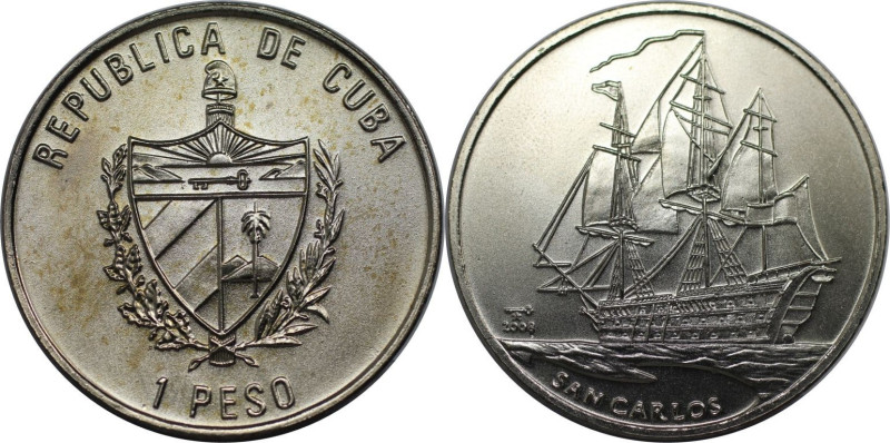 Weltmünzen und Medaillen, Kuba / Cuba. Schiffe - San Carlos. 1 Peso 2008. Kupfer...