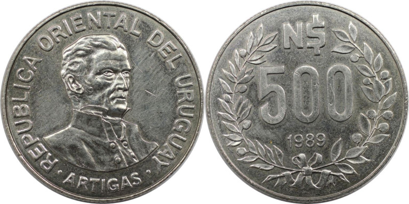 Weltmünzen und Medaillen, Uruguay. Jose Artigas. 500 Nuevos Pesos 1989. Kupfer-N...