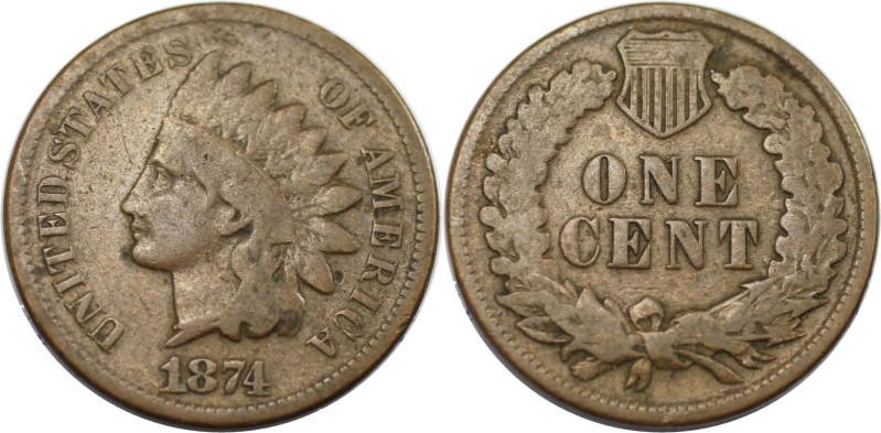 Weltmünzen und Medaillen, Vereinigte Staaten / USA / United States. 1 Cent 1874....