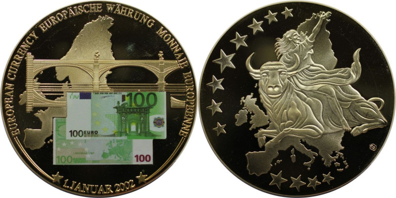 Medaillen und Jetons, Gedenkmedaillen. Farbmedaille - 100 Euro Schein - Europäis...